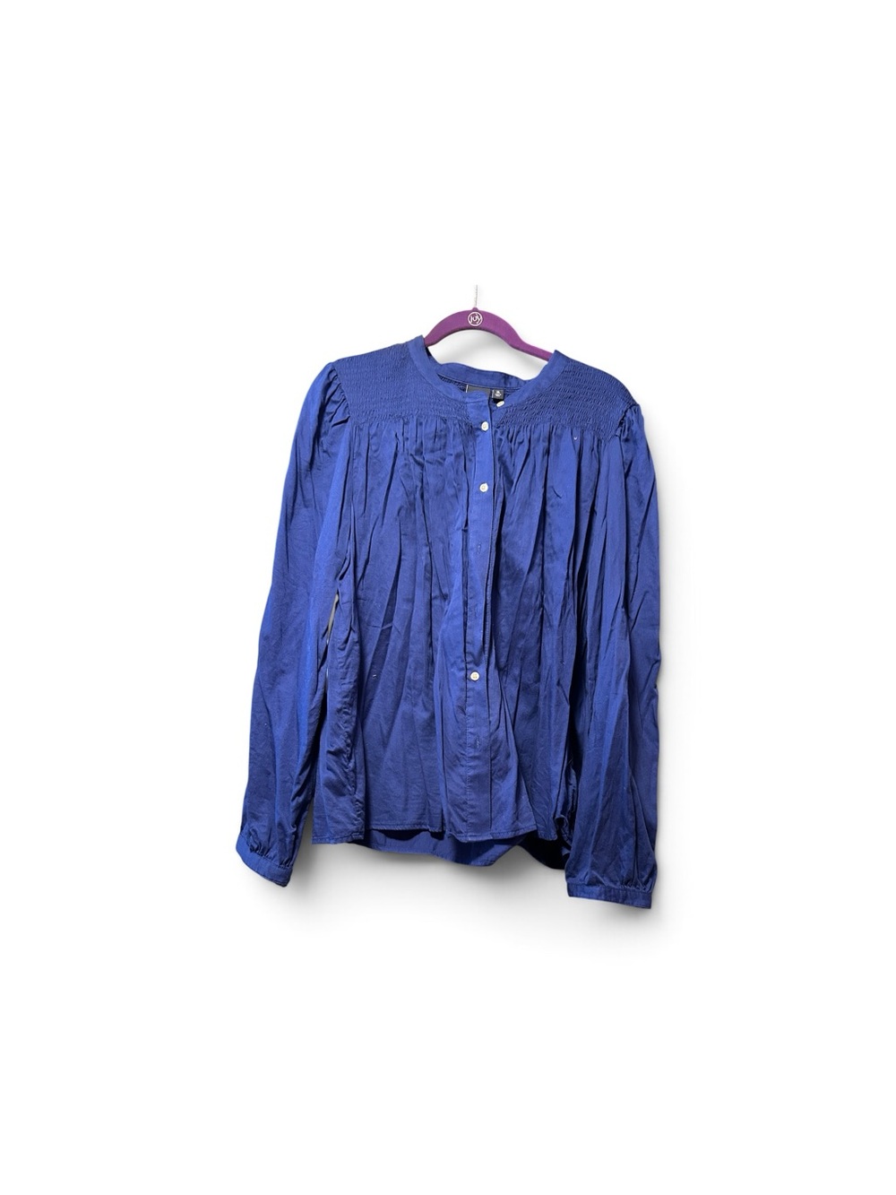 GAP Royal Blue Long-Sleeve Smocked Yoke Blouse